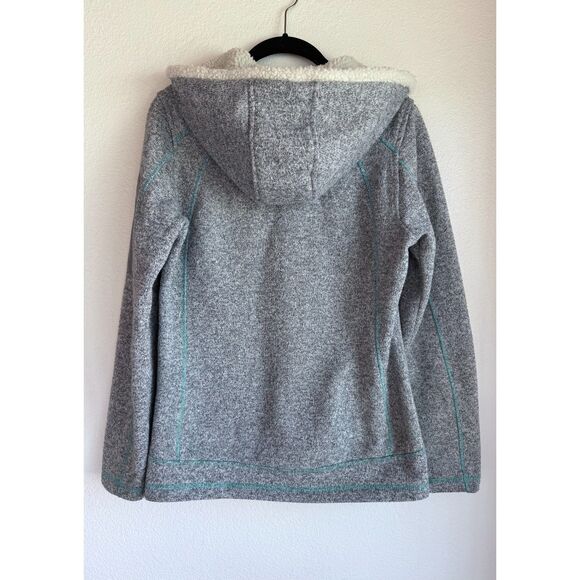 CB Sports Womens Zip Up Knit Hooded Jacket with Fleece Lined Hood in Gray & Teal - Picture 3 of 10